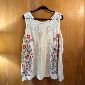 Cato Womens Plus Size 22/24W White Floral Embroidered Crochet Lace Tank Top